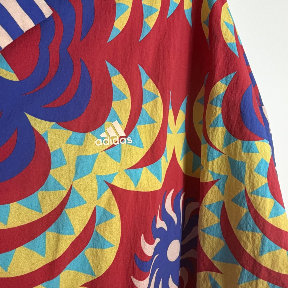 Adidas Multicolor Patchwork Print Button Up Shirt & Wide Leg Pants Set XL - Picture 11 of 12